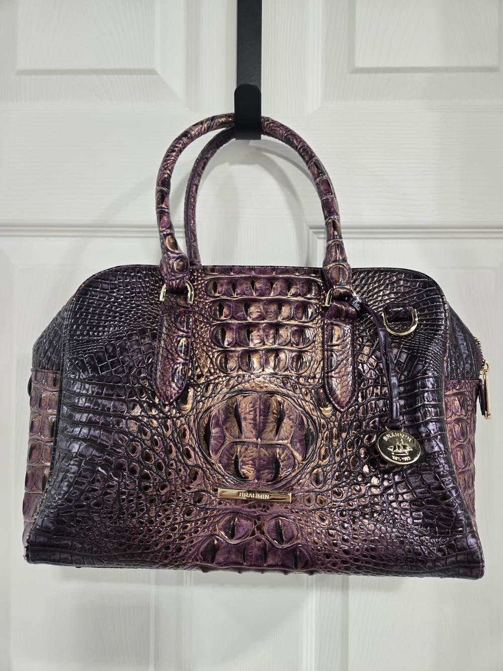 Brahmin Satchel in Amethyst Croc Embossed Leather